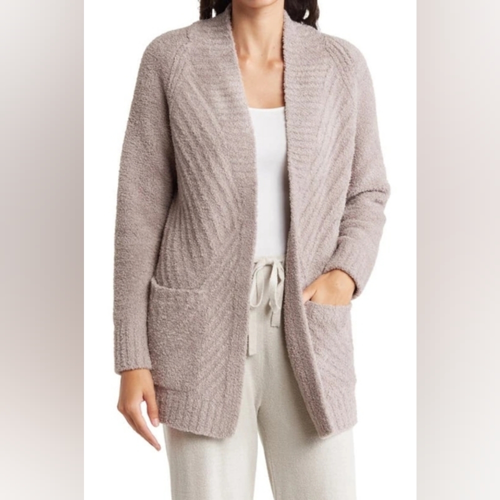 Barefoot Dreams CozyChic Directional Ribbed Cardigan Beach Rock Sz XL NWT